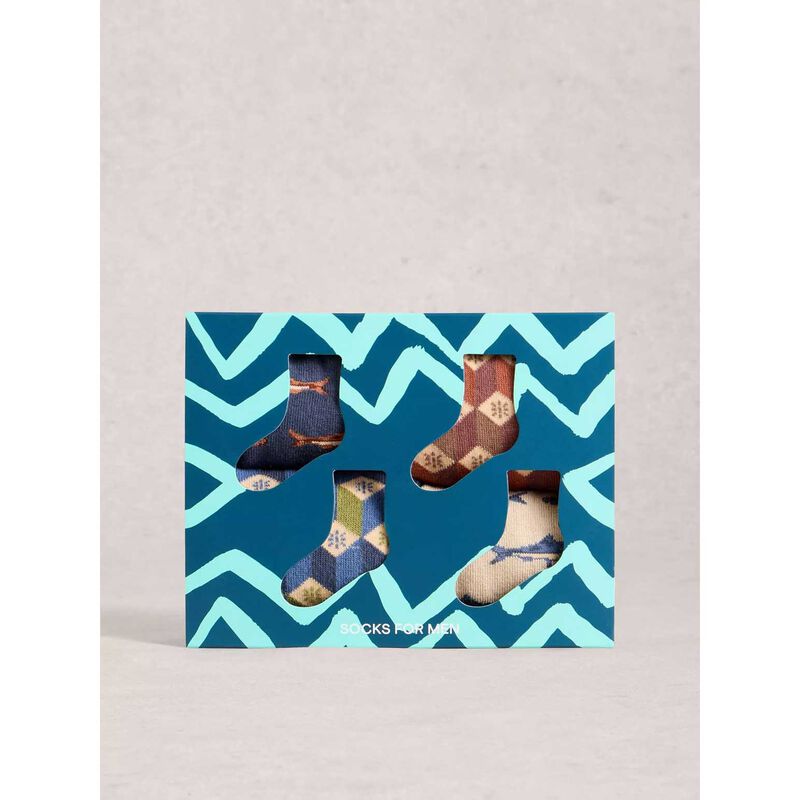 White Stuff Fish Pattern Ankle Socks - 4 Pack image number 1